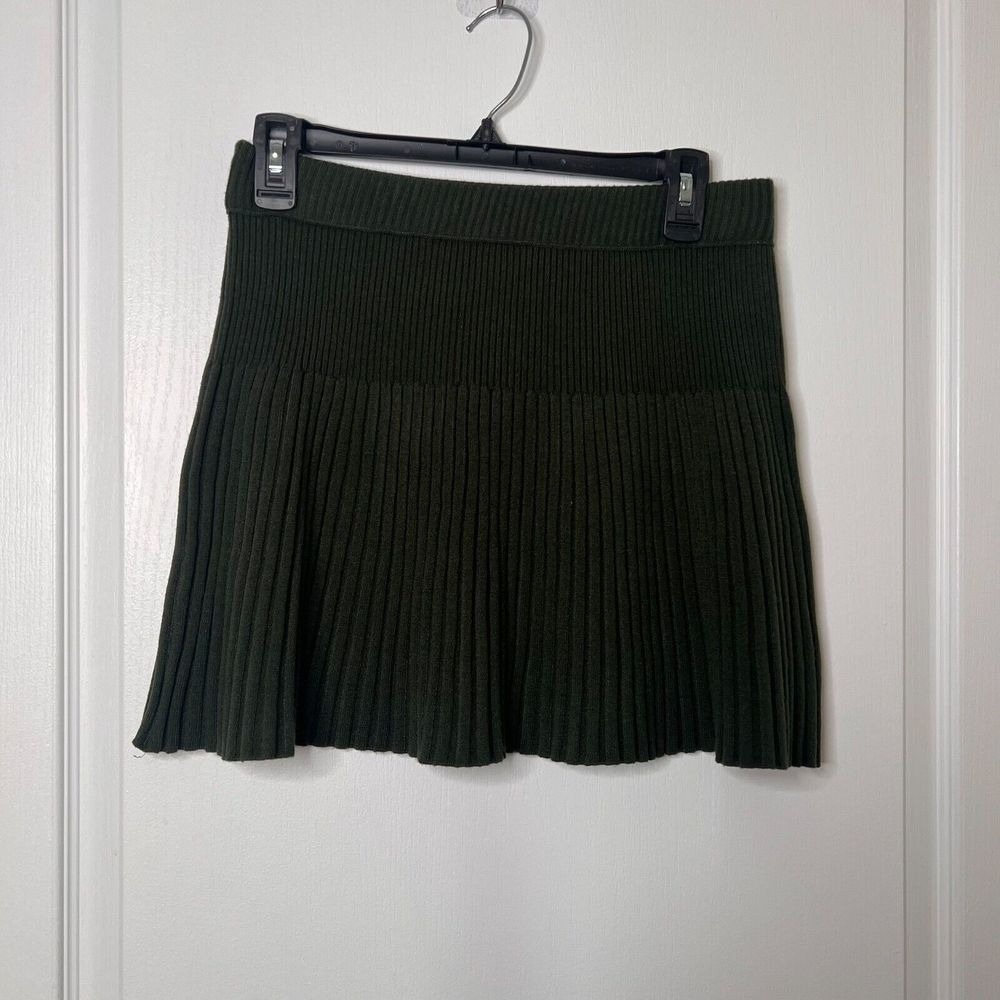 Aerie Womens Ribbed Knit Mini Skirt Forest Green Wool Blend Small 071-0703-2778